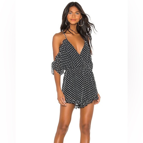 Lovers + Friends Pants - Lovers + Friends Malia Romper‎ Chic Black Polka Dot Off-Shoulder Size XS